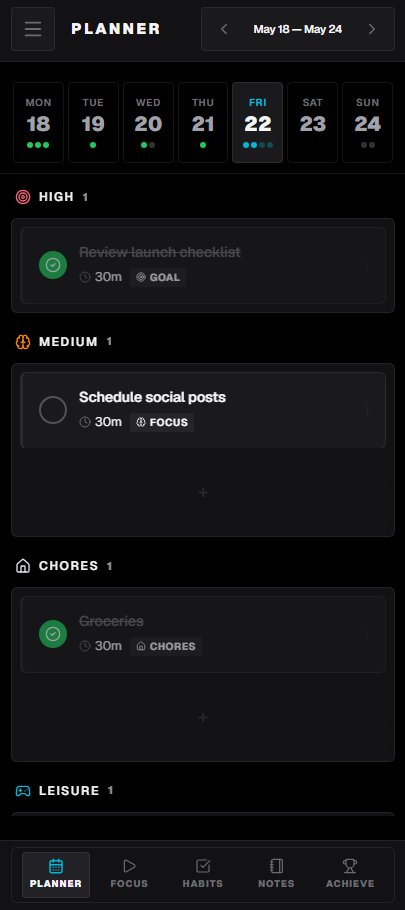 WeekFlux mobile view on a smartphone